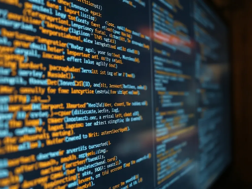 Close-up of a high-tech screen showing lines of code mixed w